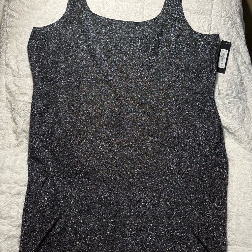 NWT Bebe Women's Black Metallic Knee Length Sparkly Dress 3X